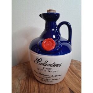 Vintage Ballantine's Scotch Whisky Ceramic Jug Cobalt Blue Cream Decanter Cork